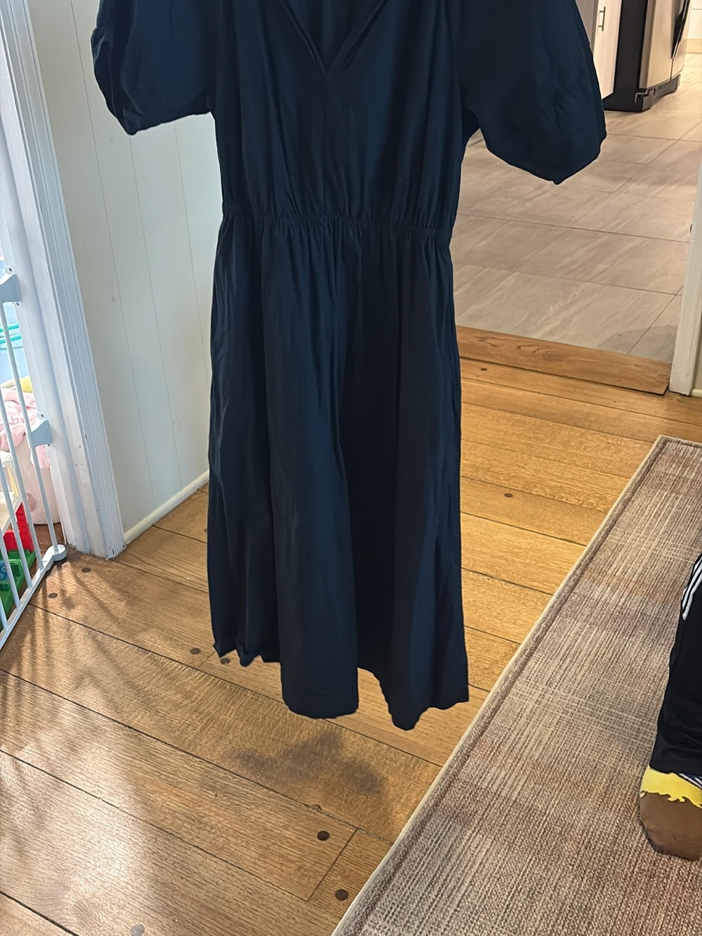 GAP Black V-Neck Midi Dress with Puff Sleeves